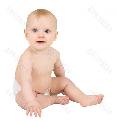 Baby sitting on a white background