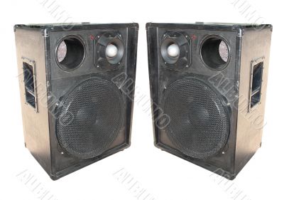 two old concerto audio speakers on white background