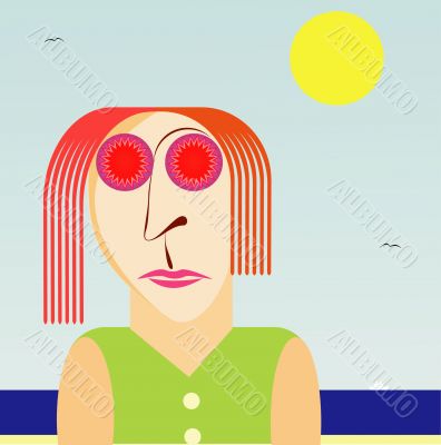 Redhead woman on the beach