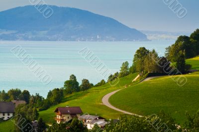 Alpine village and lake