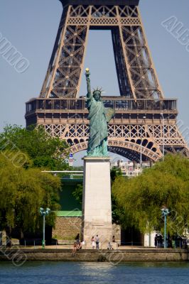 Eiffel Tower with Statue of Liberty