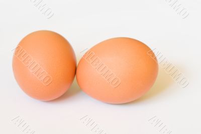 Two brown eggs with soft shadows