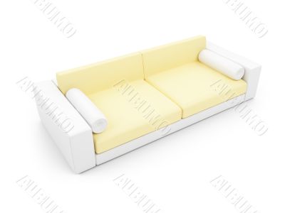 White and yellow color sofa isolated view