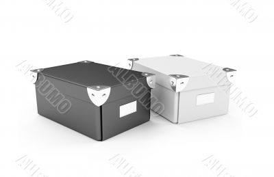 Cardboard storage boxes isolated view