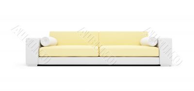 White and yellow color sofa isolated view