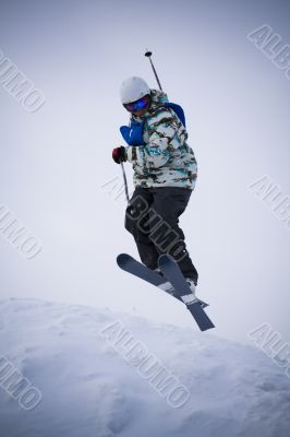 Jumping freeskier