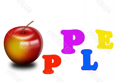 red apple with letters