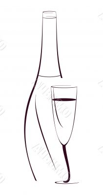 bottle of wine and the glass - vector illustration