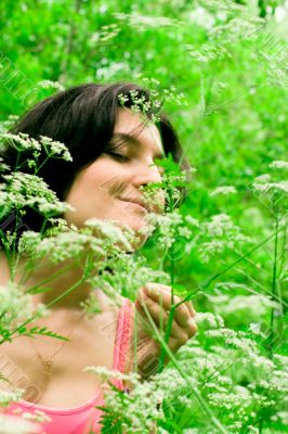 female in summer forest