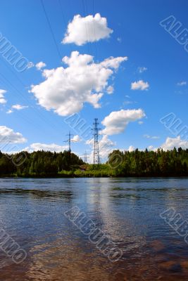 High-voltage line across the River