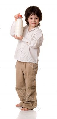 The boy with a bottle of milk