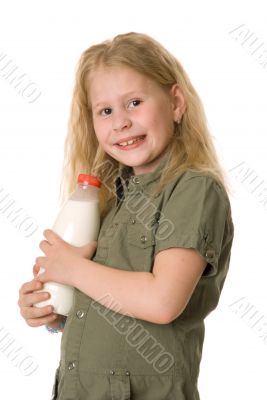 The girl with a bottle of milk