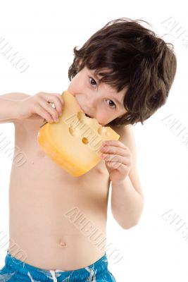 The boy with a cheese