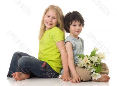 Two children with flowers