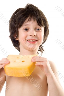 The boy with a cheese