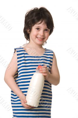 The boy with a bottle of milk