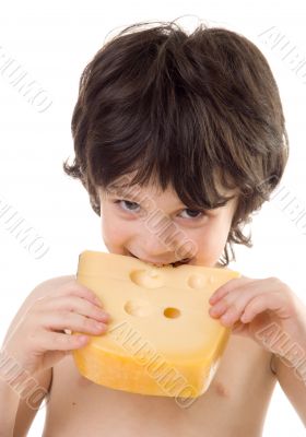 The boy with a cheese