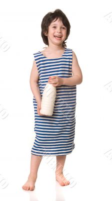 The boy with a bottle of milk