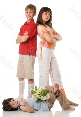 Three children with flowers