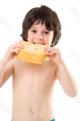 The boy with a cheese