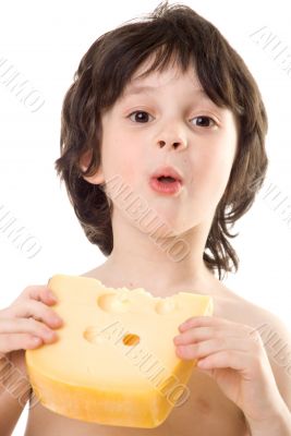 The boy with a cheese