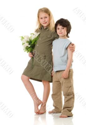 Two children with flowers