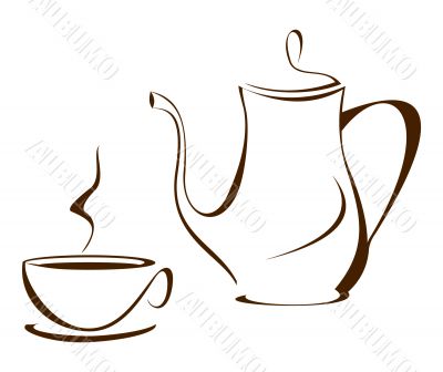 Coffee pot with cup on white background