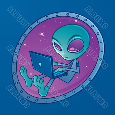Alien with Laptop Computer