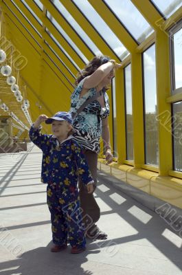 foot bridge interior with family