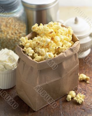 Bag of Popcorn at home kitchen table