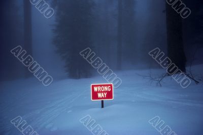 wrong way sign in snow