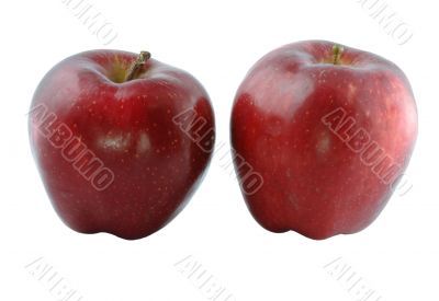 Two ripe red apples on a light background