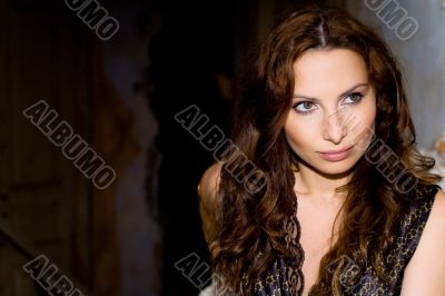 Portrait of glam girl in ruins