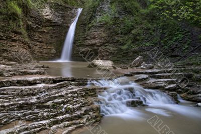 waterfalls on a mountain river