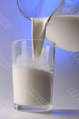 milk pouring in glass from pitcher