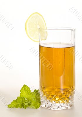 breakfast still-life. green tea with lemon and fresh mint