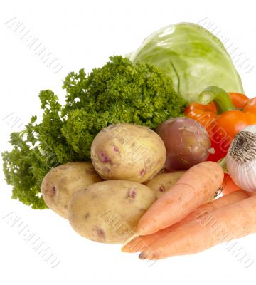 fresh tasty vegetables on white background with clipping path