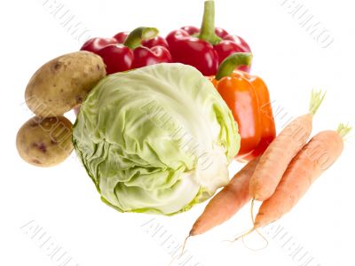 fresh tasty vegetables on white background with clipping path