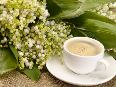 Morning in the village. Still-life with lily of the valley