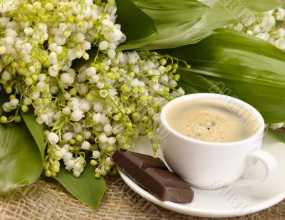 Morning in the village. Still-life with lily of the valley