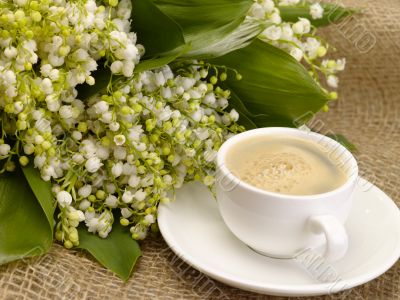 Morning in the village. Still-life with lily of the valley