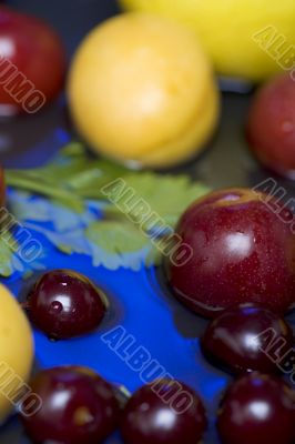 fruit on blue water
