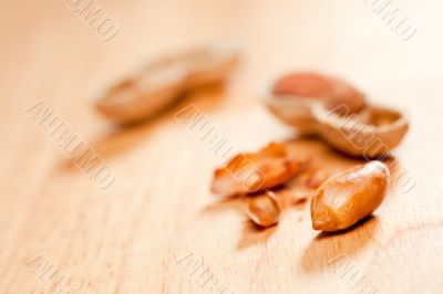 Peanuts on Wood Background