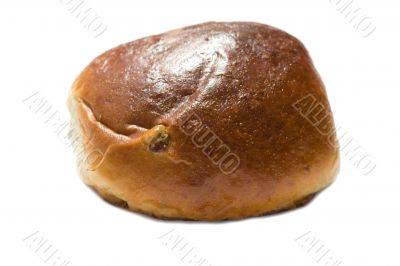 bun with sultana on white