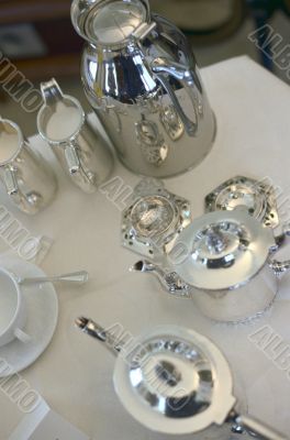 Silver Tea Service on Table