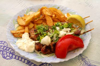 Greek meal pork souvlaki