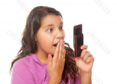 Shocked Pretty Hispanic Girl On Cell Phone