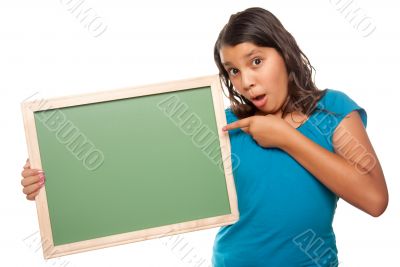 Pretty Hispanic Girl Holding Blank Chalkboard