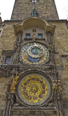 Famous astronomical clock on the town hall in Prague