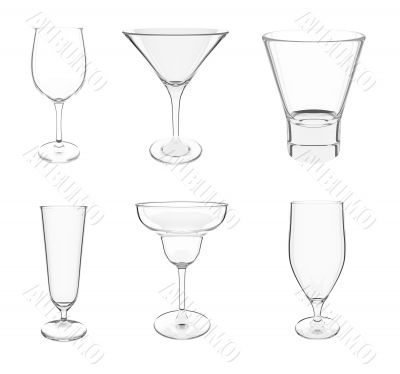 Various glasses on white